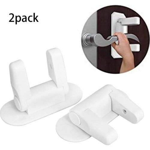 LBER 2 Pack Baby Safety Door Lever Lock Self-Adhesive Door Handle Lever Lock Double Lock Design Proof Safety