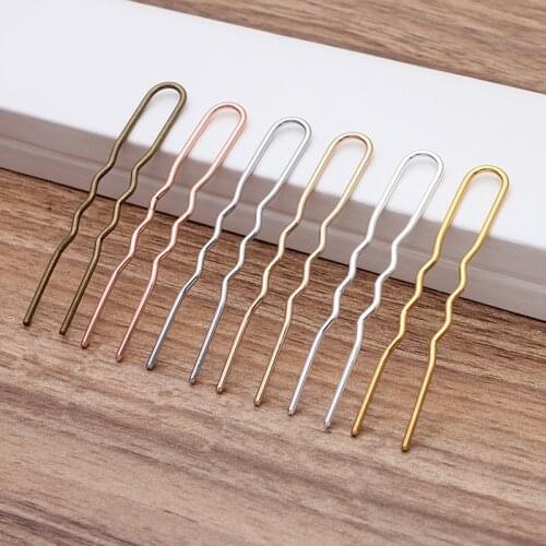 20PCS 75*13mm Metal Hair Sticks Gold Silver Plated Hair Forks U Shape Hairpin Setting DIY Accessories For Jewelry Making