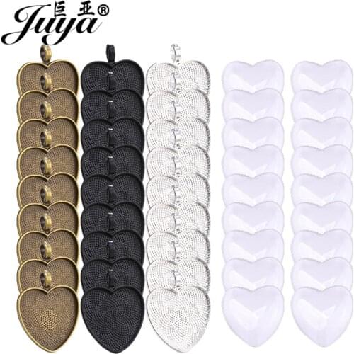 60PCS Heart Cabochon Pendant Base Settings 25mm Alloy Bezel Trays For Necklaces Keychains DIY Jewelry Making Components Crafts