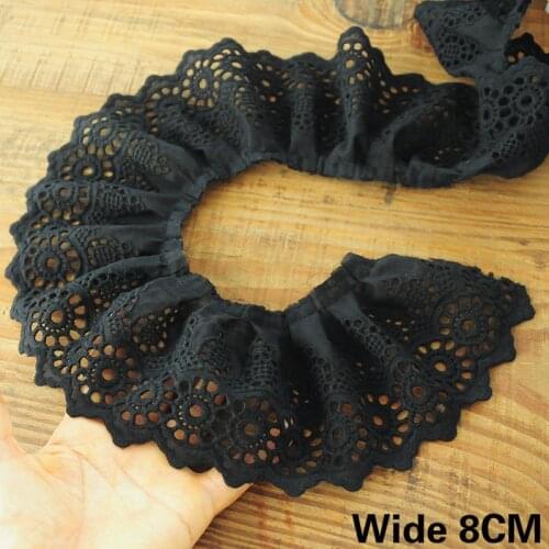 8CM Wide Black Cotton Hollow Out Embroidered Fabric Lace Collar Neckline Cuffs Trim Fringe Ribbon Dress DIY Apparel Accessories