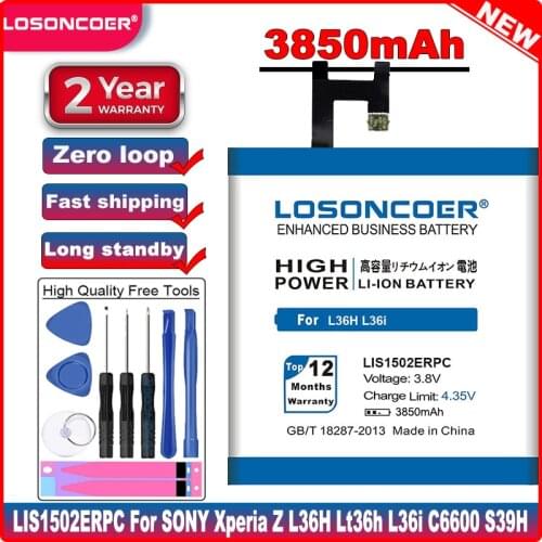 LOSONCOER 3850mAh LIS1502ERPC For SONY Xperia Z L36H Lt36h L36i S39H SO-02E C6603 C6602 C6600 C660X C2305 M2 S50H D2303 Battery