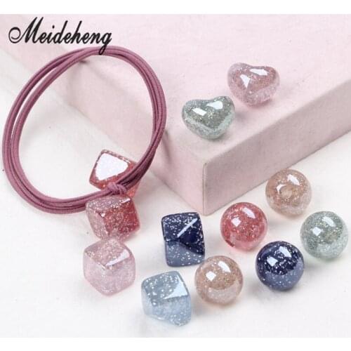 Acrylic Jelly Colorful Square Ball Love beads for Jewelry Making Silver powder DIY Hair rope Handmade Slime Popular Collocation