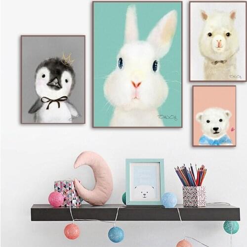 Polar Bear,Rabbit,Duck,Sheep Nursery Wall Art Canvas Painting Cartoon Posters Prints Wall Pictures Girl Boy Kids Room Decor