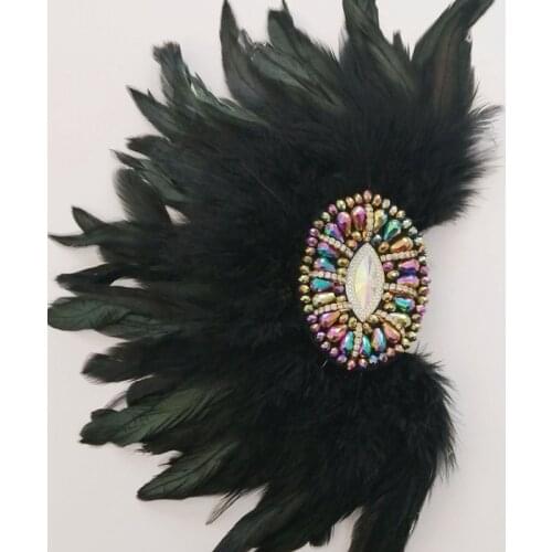 Luxury Handmade Cool Art Crystal Black Feather Brooch Pin Wedding Jewelry Accessories for Women Ladies Men Coat Corsage