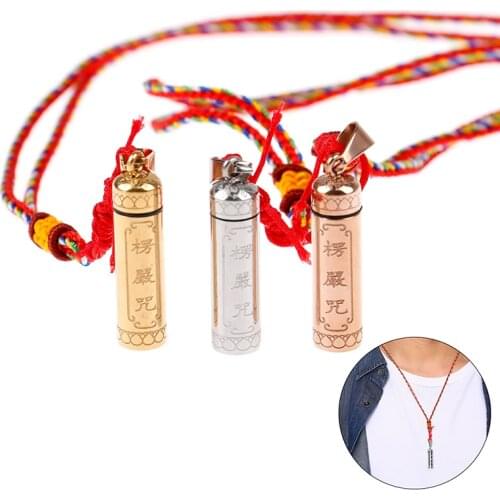 Buddhist Shurangama Mantra Sanskrit Pendant Men Openable Cylinder Urn Ash Storage Amulet Locket Necklace Religious Jewelry