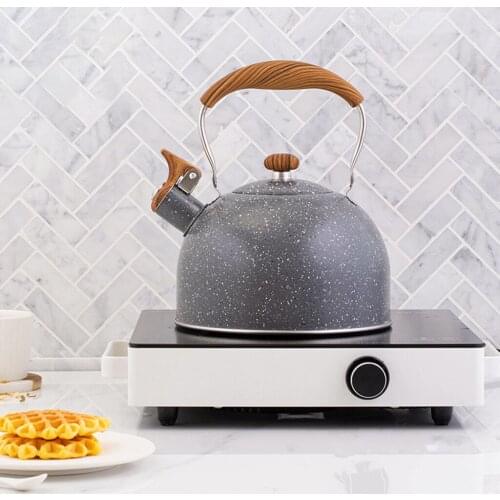 2.5L Whistling Tea Kettle Water Kettle Stainless Steel Cover, with Anti-Heat Wooden Handle -Grey