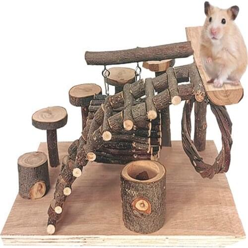 Wooden Hamster Nibble Molar Toy Playground Activity Climb Platform Rat Hideouts Dwarf Mice Chewing Traning Toys Entertainment
