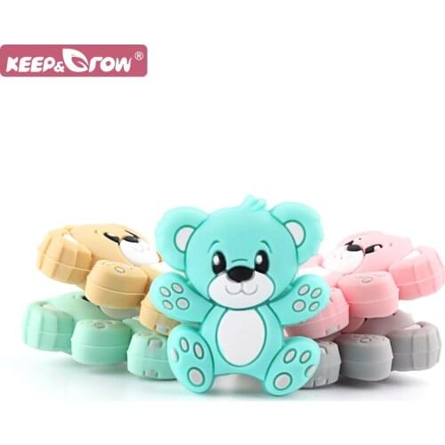 Baby Silicone Pacifier Clips Chain DIY Beads Pearl Mini Bear Cartoon Animal Chewable Teething Beads Food Grade for Nipple Holder