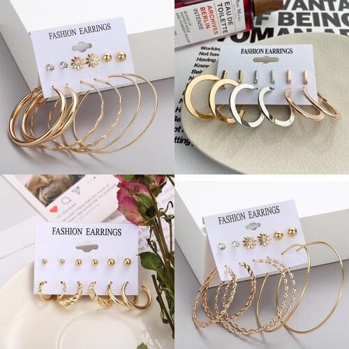 IF YOU New Fashion Simplicity Basic Gold Earring Set For Women Girl Pearl Round Chain Moon Star Earrings Daily Wear Gift Jewelry