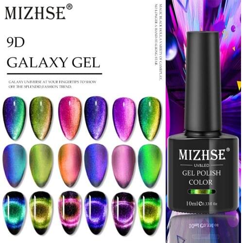 MIZHSE 10ml 9D Galaxy Cat Eyes Led Gel Nail Polish Vernis Semi Permanant UV Varnish Soak Off UV LED Nail Art Gel Lacquer DIY