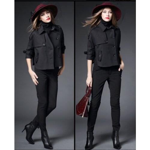 JS444A-New poncho womens short autumn black versatile loose windbreaker temperament coat
