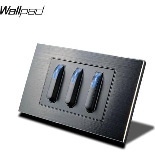 118*75MM US 3 Gang Piona Button Light Switch with LED Indicator Wallpad L3 Black Metal Wall Panel 1 Way 2 Way Interruptores 6M