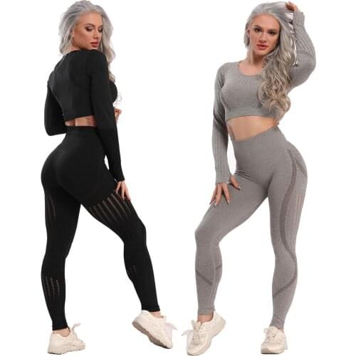 Yoga Set Seamless Sportswear Gym Sports Suits Woman Fitness High Waist Leggings Push Up Leggins Long Sleeve Workout Tops