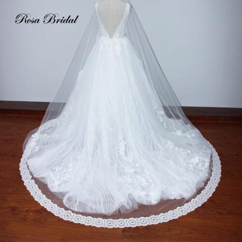 Rosabridal White Ivory Lace Appliques Bridal Veil Elegant Long Bridal Veil Wedding Accessories