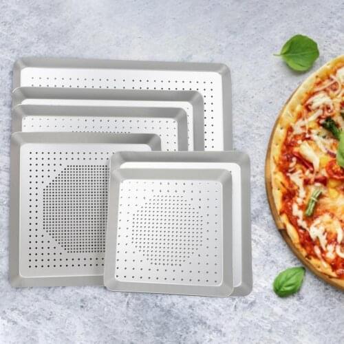 Pizza Pan Square Non-Stick Aluminium Alloy 8 Inch-16 Inch Heat Resistant Punching Pizza Baking Pan Tray Kitchen Tools for Home