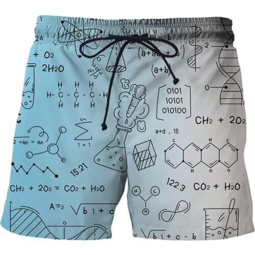 2021 Hot Sale Summer 3D Printing Mens mathematical formula Cool Hip-Hop Beach Shorts Quick-Drying Mens Surf Swimming Shorts