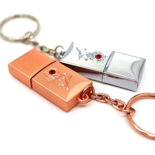 3 color Metal key chain Memory Stick 128MB Pendrive flower 64GB 32GB USB Key 16GB 8GB 4GB Flash Drive Rose