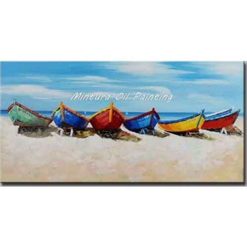 Mintura Oil Paintings for Living Room Wall Sea and Sky and Boats Acrylic Canvas Landscape Painting Hotel Decor Picture No Framed