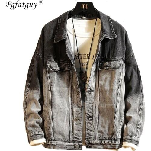 2020 New Mens Color-matching Denim Jacket Loose Free Iron Jeans Jacket European and American Style Trend Fashion Streetwear