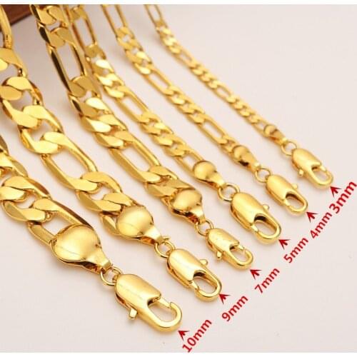 Gold filled Mens 5mm*60cm Italy Carved Flat Figaro Iced Out Hip Hop Gold Necklace Bracelet Chain Necklace men boysJewelry gift