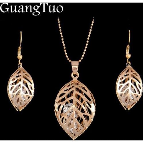 Hollow Leaf Jewelry Sets Simple Crystal Drop Earrings Necklace Women Fashion Wedding Jewelry Fashion Bijoux Boho Pendientes