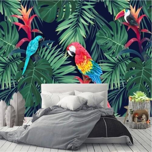 Custom Mural Wallpaper Tropical Plant Parrot Background Wall Painting