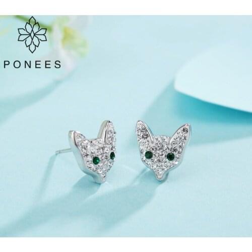 PONEES New Fashion Shining Small Fox Stud Earrings For Women Jewelry Gifts Rhodium Plating Fox Jewelry