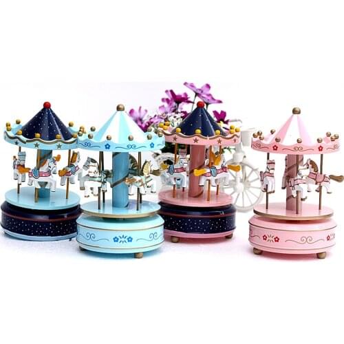 New birthday cake carousel decoration birthday creative wooden sky city music box cake decoration