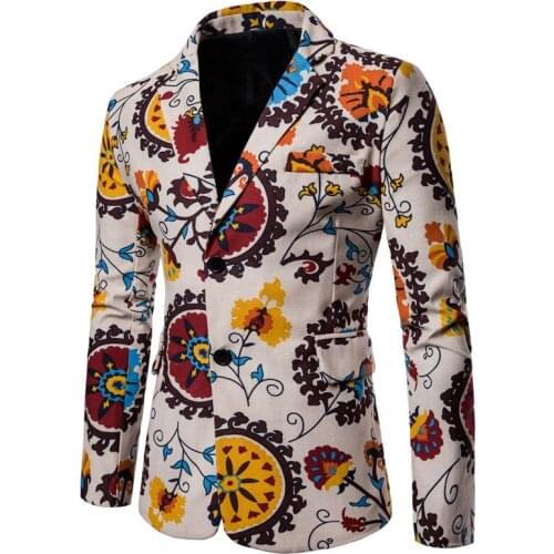 2020 New Designs African Style Men Blazer Casual Floral Printed Linen Jackets for Men Summer Fashion Men Suit Blazers Male Coat