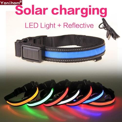 Collar for Dogs Solar USB Rechargeable LED Collar Nylon Pet Dog Collars LED Light Night Safety Light Luminous Collars for Dogs