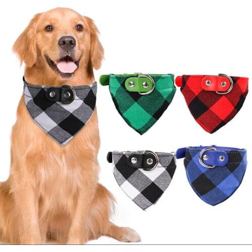 Adjustable Plaid Print Dog Bandana Washable Puppy Bibs Triangle Scarfs Pet Saliva Towel Double-Layer Cotton Check Pet Collar