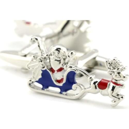 Christmas Gift Cufflinks Cute Santa Claus Pull Elk French Shirt Cuff Links Milu Deer Cufflinks Mens Jewelry Accessory 10pairs