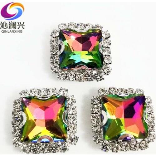 Seven color square shape high quality Crystal glass buckle,silver base sew on rhinestones for Diy/jewelry accessories SQK23