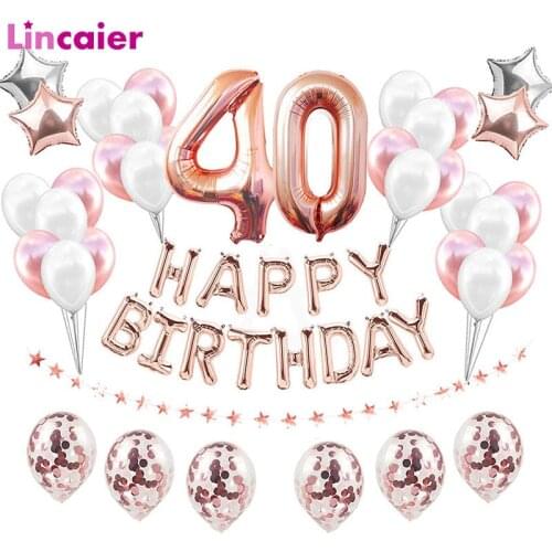 38pcs 32inch Rose Gold Number Happy 40 Birthday Foil Balloons Blue Pink Black 40th Years Old Party Decorations Man Woman Supply