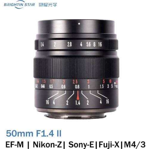 Brightin Star 50mm F1.4 II APS-C Camera Lens MF Large Aperture For Canon EOS-M Sony E Fuji X Nikon Z M4/3 mount Camera lens