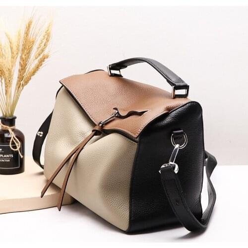 New Women 2020 Genuine Leather Totes Bag Elegant Ladies Colors Panelled Shoulder Bags Designer Tassels Handbag Crossbody Bag