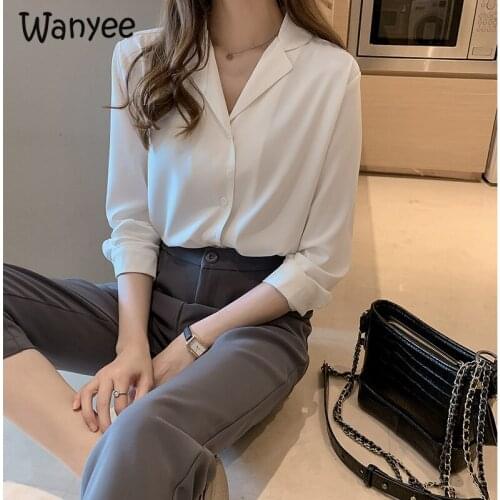 Womens Clothing 2021 New Style Female Temperament Tops Loose Long-Sleeve Bottoming Shirt Casual Office Spring and Autumn Lapel