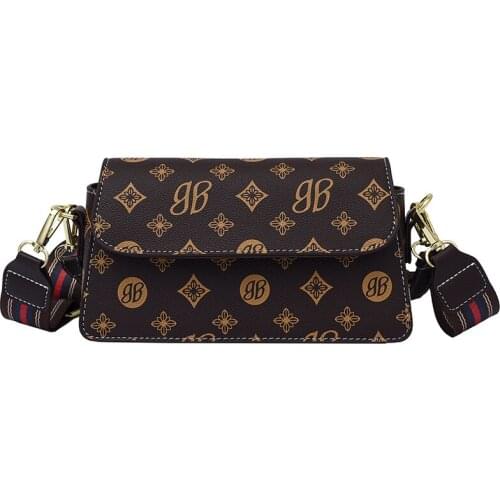 Womens bag 2021 autumn new fashion print small square bag textured air wide shoulder strap one shoulder slanted cross-bag