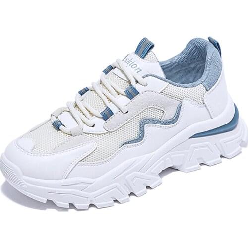 White Mesh Women Shoes New Chunky Sneakers For Women Lace-Up Vulcanize Shoes Casual Fashion Dad Shoes Platform Sneakers Basket