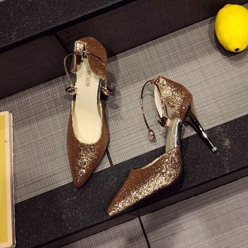 Women fashion comfortable sweet pearl high heel shoes lady cute pointed toe buckle clip high heel pumps Zapatillas Mujer U22-40