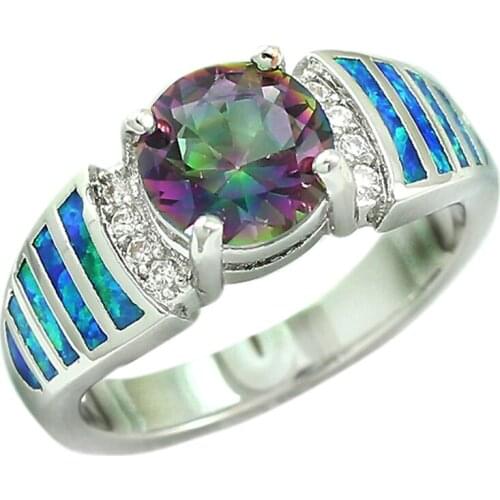 Pretty Blue Fire Opal Rainbow Stone Copper Ring for Women OR686