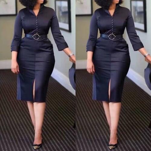 VITIANA Women Sexy Pencil Dress Summer 2021 Female Half Sleeve Black Office Dresses Femme OL Vestidos With Blet Africa Clothes