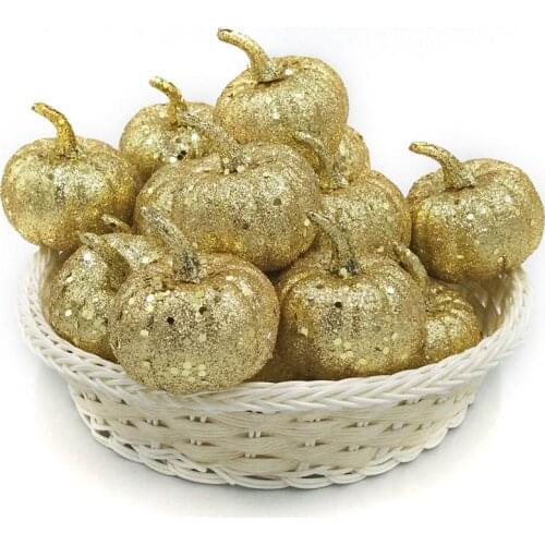 12pcs Lifelike Glitter Golden Mini Cute Artificial Pumpkins Foam Pumpkins Small Pumpkins Fake Foam Halloween Decorative Pumpkins