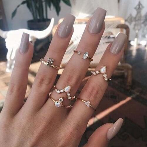 2021 minimal Gold Color white Fire Opal V Shape Stackable Tear Drop finger ring for women girl delicate party Engagement Jewelry