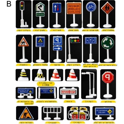 28 PCS Children Car Toy Accessories Traffic Signs Indicator In English Toys Car Traffic Sign Accessories