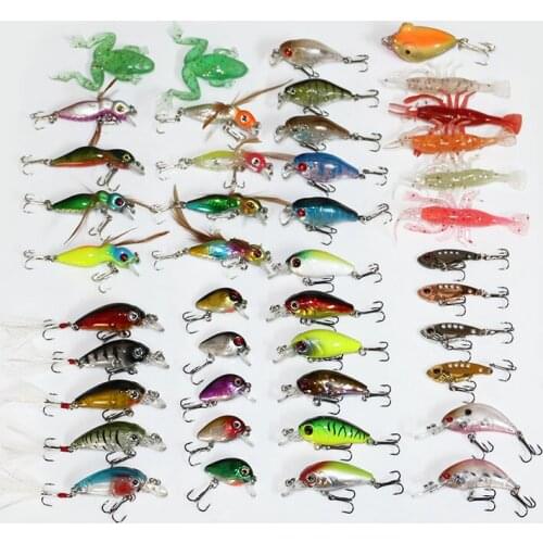 43pcs/set Mixed Models Fishing Lures Metal VIB Crankbait Minnow Soft Frog Cicada Shrimp Wobbler Lures Swimbait Fishing Tackle