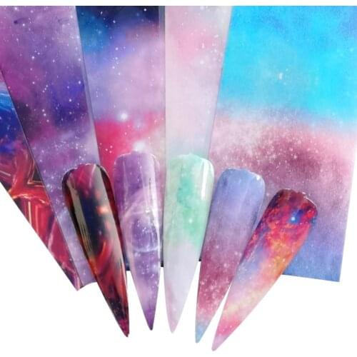 5 Pcs Starry Sky Holographic Nail Foil Transfer Set Decal for Nails Art Stickers Mix Design DIY Salon Decoration Wraps Manicure