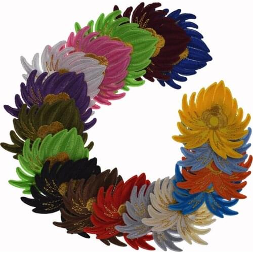 5Pcs Gold Stamen Flower Iron On Patches For Clothing Embroidery Multicolor Flower Patch Sewing Badge Stickers Appliques