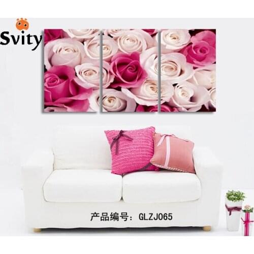 Free Shipping 3 Panels Modern Wall Painting Fresh Rose wedding decoration for gift Home Decor Modular Picture no framed