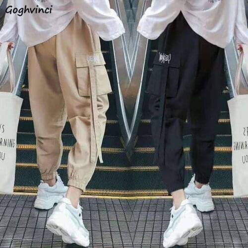 Casual Pants Women Letter Embroidery Bundle Ankle Length Multi-pockets Ins Chic Leisure Loose Female Cargo Trousers Teens New BF